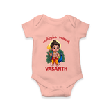 Vel Vel Muruga – Cute Baby Murugan Personalised Kids Romper - PEACH - New Born (Chest 14")