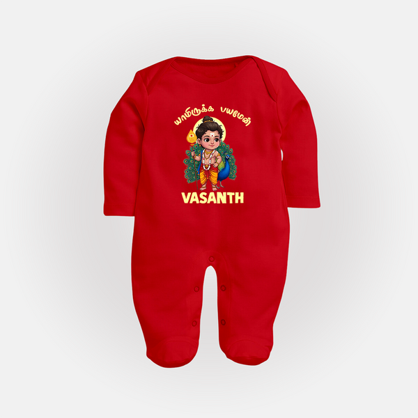 Vel Vel Muruga – Cute Baby Murugan Personalised Kids Fullbody Suit - RED - New Born (Chest 7.5")