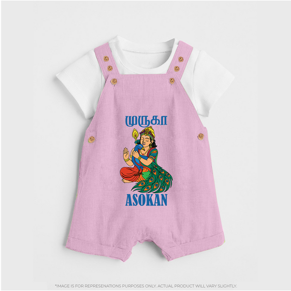 Divine Muruga Illustration Personalised Kids Dungaree - BABY PINK - 0 - 5 Months Old (Chest 18")