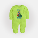 Divine Muruga Illustration Personalised Kids Fullbody Suit - LIME GREEN - New Born (Chest 7.5")