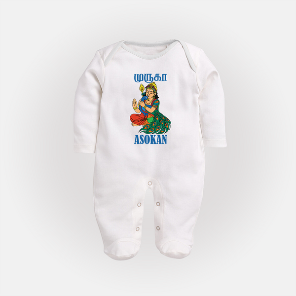 Divine Muruga Illustration Personalised Kids Fullbody Suit - WHITE - New Born (Chest 7.5")