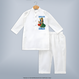 Divine Muruga Illustration Personalised Kids Kurta - WHITE - 3 - 6 Months Old (Chest 24", Kurta Length 14'', Waist 19", Pant Length 14")