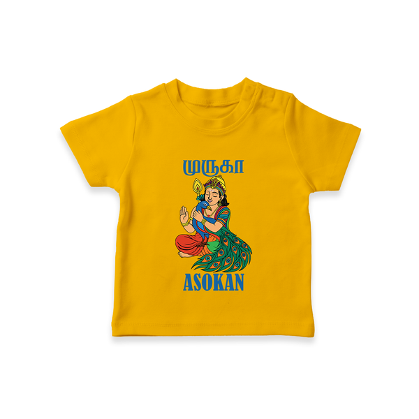 Divine Muruga Illustration Personalised Kids T-Shirt - CHROME YELLOW - 0-5 Months Old (Chest 17")