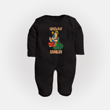 Divine Muruga Illustration Personalised Kids Fullbody Suit - BLACK - New Born (Chest 7.5")