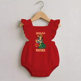 Divine Muruga Illustration Personalised Kids Romper Frock - RED - 0 - 3 Months Old (Chest 19")