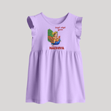 Little Murugan on Peacock – Name Personalised Kids Baby Frock - LILAC - 0 - 3 Months Old (Chest 17")