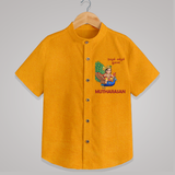 Little Murugan on Peacock – Name Personalised Kids Shirt - CHROME YELLOW - 0 - 6 Months Old (Chest 23")