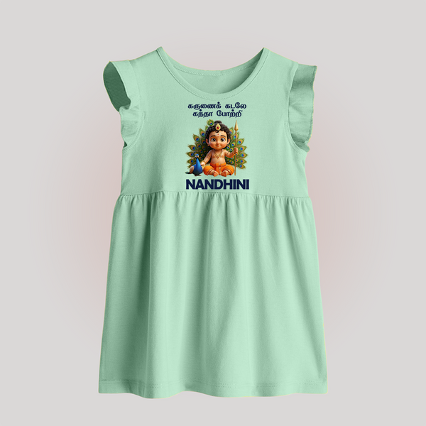 Karunai Kadale Kandha Potri – Personalised Kids Baby Frock - MINT GREEN - 0 - 3 Months Old (Chest 17")