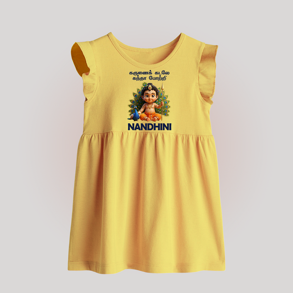 Karunai Kadale Kandha Potri – Personalised Kids Baby Frock - PASTEL YELLOW - 0 - 3 Months Old (Chest 17")
