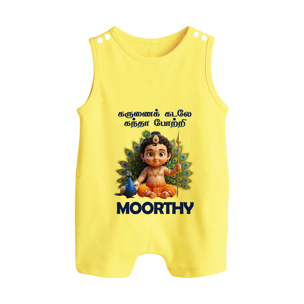 Karunai Kadale Kandha Potri – Personalised Kids Romper Suit - PASTEL YELLOW - 0 - 5 Months Old (Chest 18")