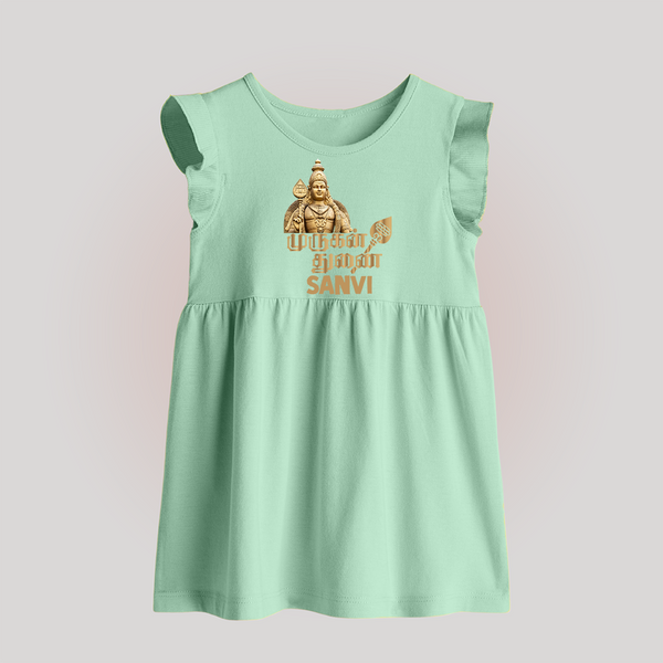Golden Murugan Idol – Name Personalised Kids Baby Frock - MINT GREEN - 0 - 3 Months Old (Chest 17")