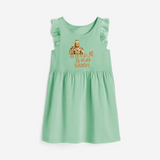 Golden Murugan Idol – Name Personalised Kids Frock - MINT GREEN - 1 - 2 Years Old (Chest 22" , Full Length 22")