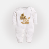 Golden Murugan Idol – Name Personalised Kids Fullbody Suit - WHITE - New Born (Chest 7.5")