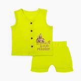 Golden Murugan Idol – Name Personalised Kids Jabla Set - LIME GREEN - 0 - 3 Months Old (Chest 9.8")