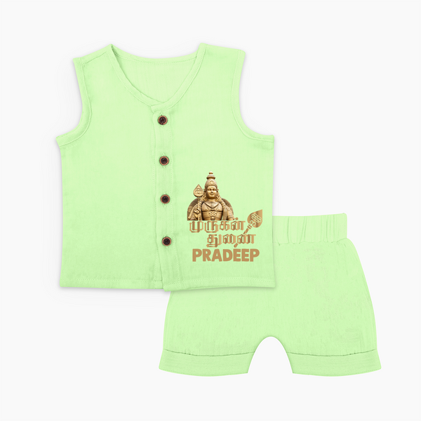 Golden Murugan Idol – Name Personalised Kids Jabla Set - PASTEL GREEN - 0 - 3 Months Old (Chest 9.8")