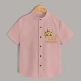 Golden Murugan Idol – Name Personalised Kids Shirt - PEACH - 0 - 6 Months Old (Chest 23")