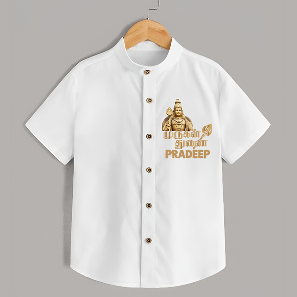 Golden Murugan Idol – Name Personalised Kids Shirt - WHITE - 0 - 6 Months Old (Chest 23")