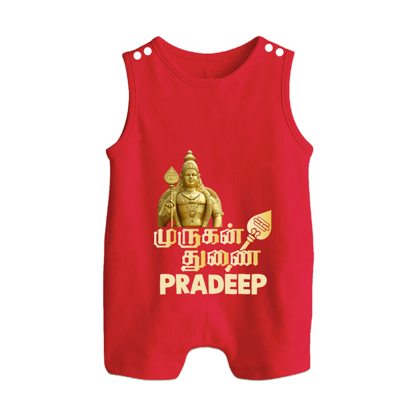 Golden Murugan Idol – Name Personalised Kids Romper Suit - RED - 0 - 5 Months Old (Chest 18")