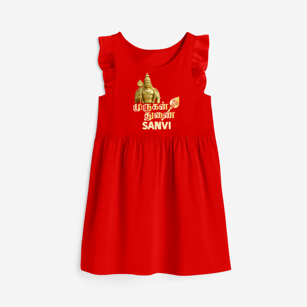 Golden Murugan Idol – Name Personalised Kids Frock - RED - 1 - 2 Years Old (Chest 22" , Full Length 22")