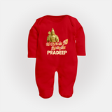 Golden Murugan Idol – Name Personalised Kids Fullbody Suit - RED - New Born (Chest 7.5")