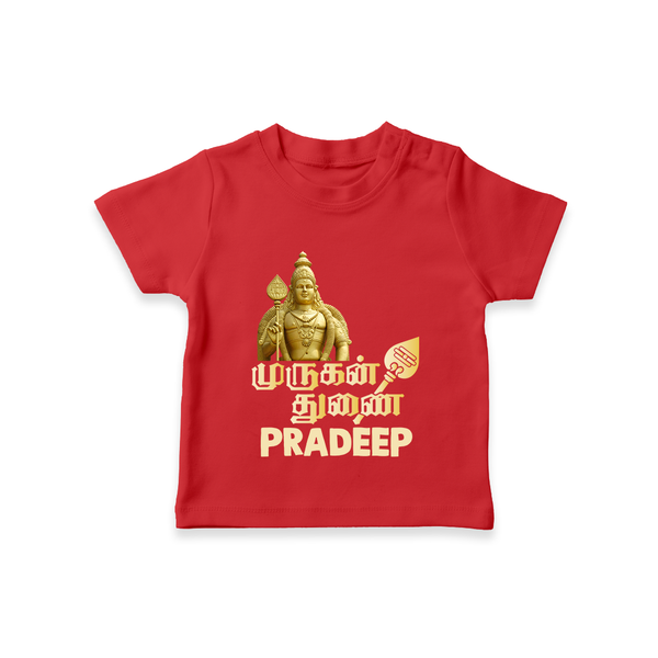 Golden Murugan Idol – Name Personalised Kids T-Shirt - RED - 0-5 Months Old (Chest 17")