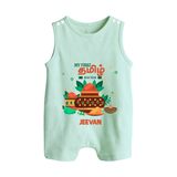 My First Tamil New Year Personalized Button Romper – Traditional Baby Outfit - MINT GREEN - New Born (Chest 18")