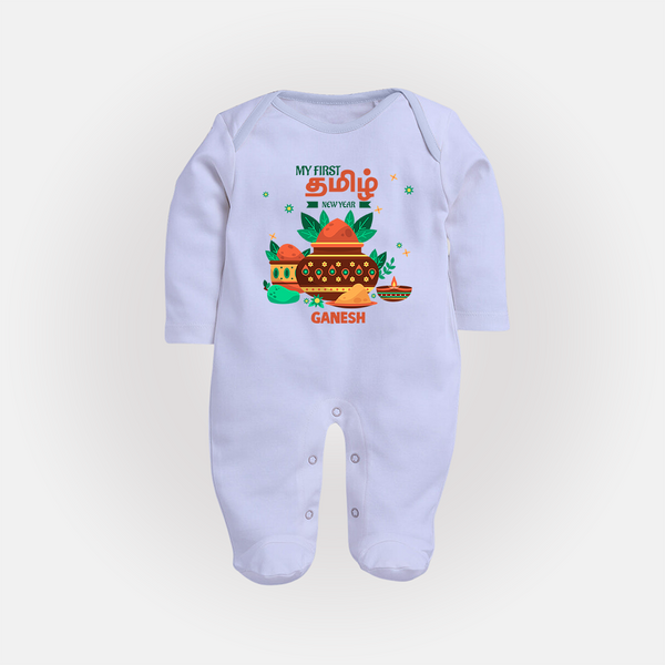 My First Tamil New Year Personalized Baby Full Body Suit – Traditional Baby Outfit - BABY BLUE - New Born (Chest 7.5")