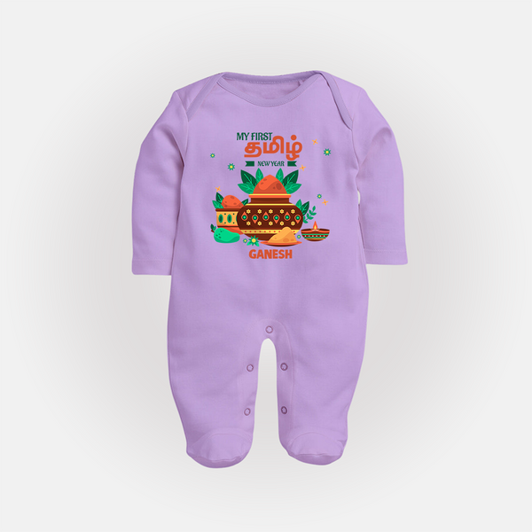 My First Tamil New Year Personalized Baby Full Body Suit – Traditional Baby Outfit - LILAC - New Born (Chest 7.5")