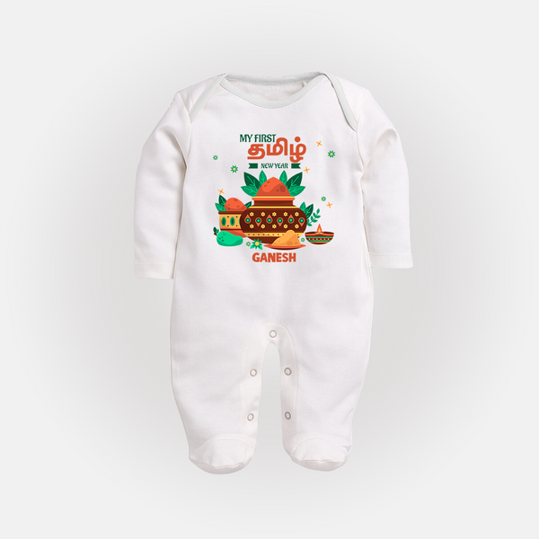 My First Tamil New Year Personalized Baby Full Body Suit – Traditional Baby Outfit - WHITE - New Born (Chest 7.5")