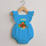 My First Tamil New Year Personalized Romper Frock – Traditional Baby Outfit - SKY BLUE - 0 - 3 Months Old (Chest 19")