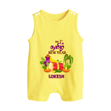  My First Tamil New Year Personalized Button Romper – Colorful Festive Baby Outfit - PASTEL YELLOW - New Born (Chest 18")