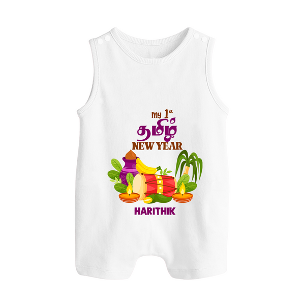  My First Tamil New Year Personalized Button Romper – Colorful Festive Baby Outfit - WHITE - New Born (Chest 18")