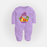  My First Tamil New Year Personalized Baby Full Body Suit – Colorful Festive Baby Outfit - LILAC - New Born (Chest 7.5")