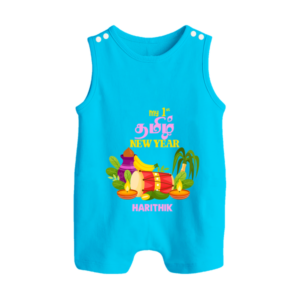  My First Tamil New Year Personalized Button Romper – Colorful Festive Baby Outfit - SKY BLUE - New Born (Chest 18")