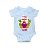 My First Tamil New Year Personalized Baby Romper – Classic Traditional Baby Outfit - BABY BLUE - New Born (Chest 14")