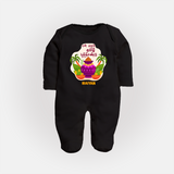 My First Tamil New Year Personalized Baby Full Body Suit – Classic Traditional Baby Outfit - BLACK - New Born (Chest 7.5")