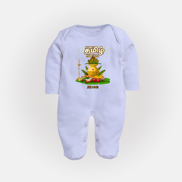 My First Tamil New Year Personalized Baby Full Body Suit – Premium Festive Edition - BABY BLUE - New Born (Chest 7.5")