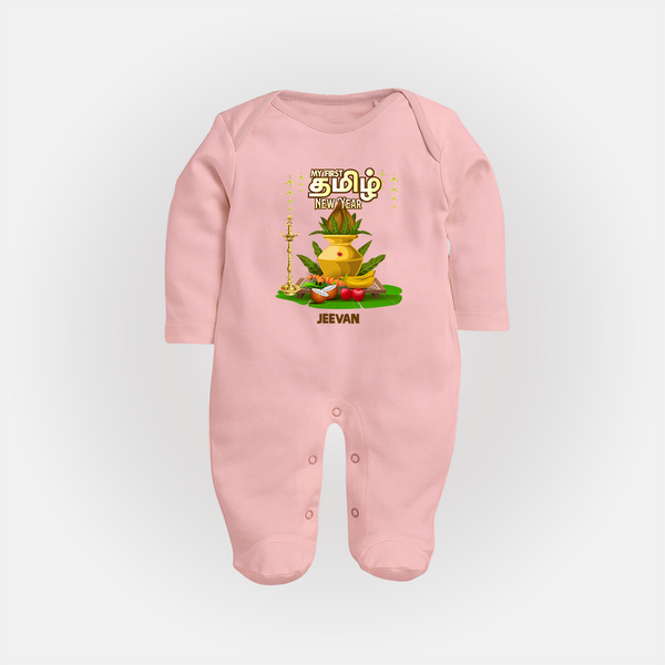 My First Tamil New Year Personalized Baby Full Body Suit – Premium Festive Edition - BABY PINK - New Born (Chest 7.5")