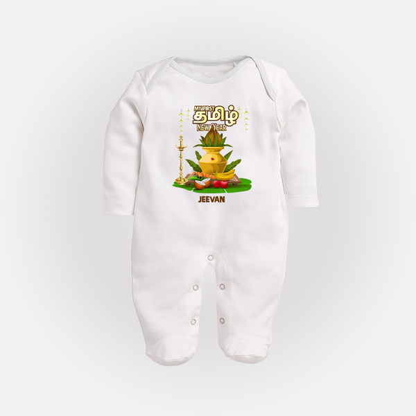 My First Tamil New Year Personalized Baby Full Body Suit – Premium Festive Edition - WHITE - New Born (Chest 7.5")