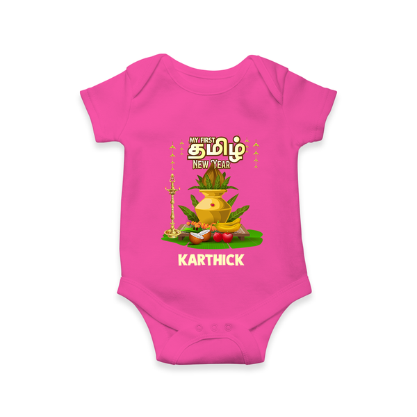 My First Tamil New Year Personalized Baby Romper – Premium Festive Edition - HOT PINK - New Born (Chest 14")