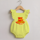 My First Tamil New Year Personalized Romper Frock – Bold Festive Typography Design - PASTEL YELLOW - 0 - 3 Months Old (Chest 19")