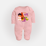 My First Tamil New Year Personalized Baby Full Body Suit – Traditional Temple Outfit - BABY PINK - New Born (Chest 7.5")