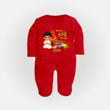 My First Tamil New Year Personalized Baby Full Body Suit – Traditional Temple Outfit - RED - New Born (Chest 7.5")