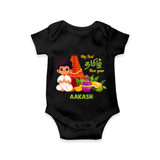 My First Tamil New Year Personalized Baby Romper – Traditional Temple Outfit - BLACK - New Born (Chest 14")