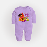 My First Tamil New Year Personalized Baby Full Body Suit – Traditional Girl Outfit - LILAC - New Born (Chest 7.5")