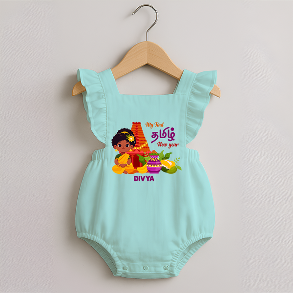 My First Tamil New Year Personalized Romper Frock – Traditional Girl Outfit - MINT GREEN - 0 - 3 Months Old (Chest 19")