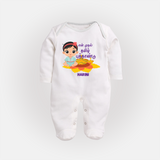 My First Tamil New Year Personalized Baby Full Body Suit – Festive Baby Girl Outfit - WHITE - New Born (Chest 7.5")