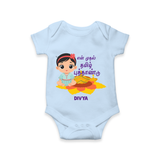 My First Tamil New Year Personalized Baby Romper – Festive Baby Girl Outfit - BABY BLUE - New Born (Chest 14")
