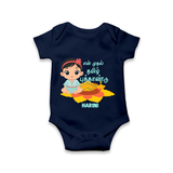 My First Tamil New Year Personalized Baby Romper – Festive Baby Girl Outfit - NAVY BLUE - New Born (Chest 14")