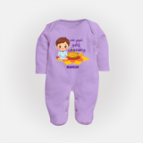 My First Tamil New Year Personalized Baby Full Body Suit – Festive Baby Boy Outfit - LILAC - New Born (Chest 7.5")